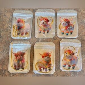 NEW Set of 6 Highlander Cows Ornaments Car Mirror